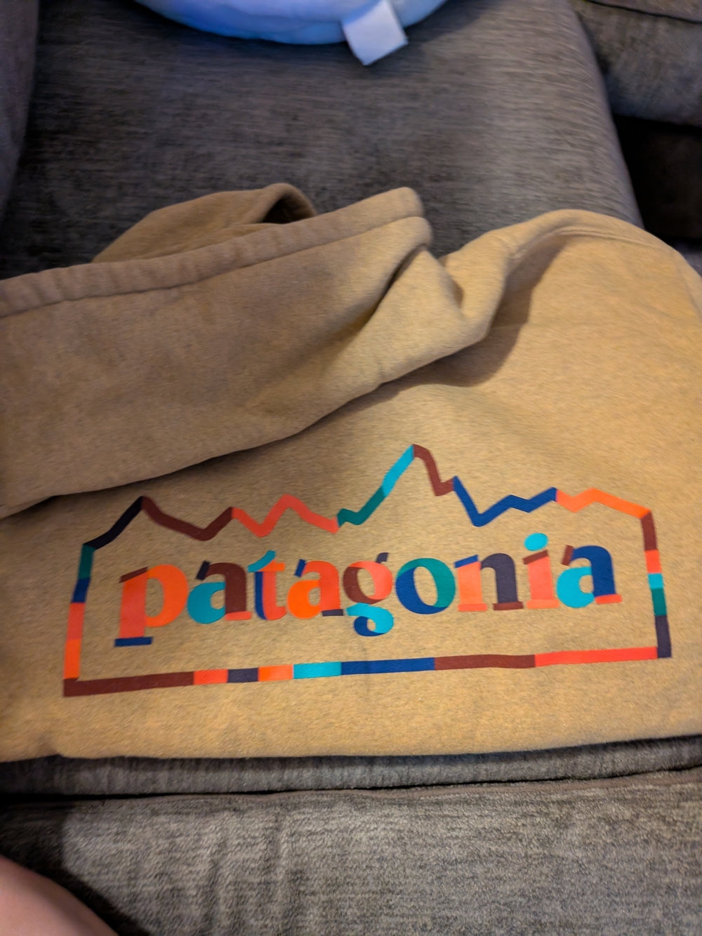 EPatagonia Men’s Golden-tan Hoodie Sweatshirt with Multicolor Logo
